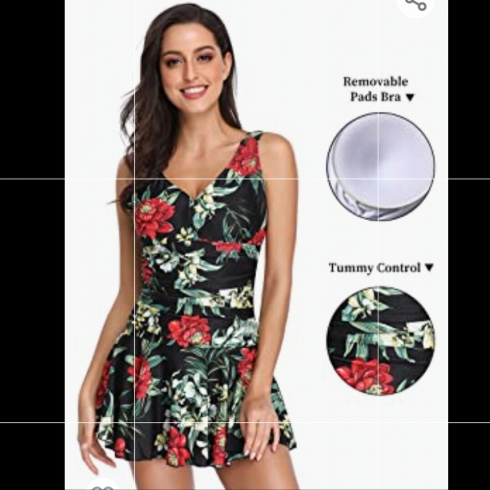 Flower Printing Body Shaping One Piece Swim Dress